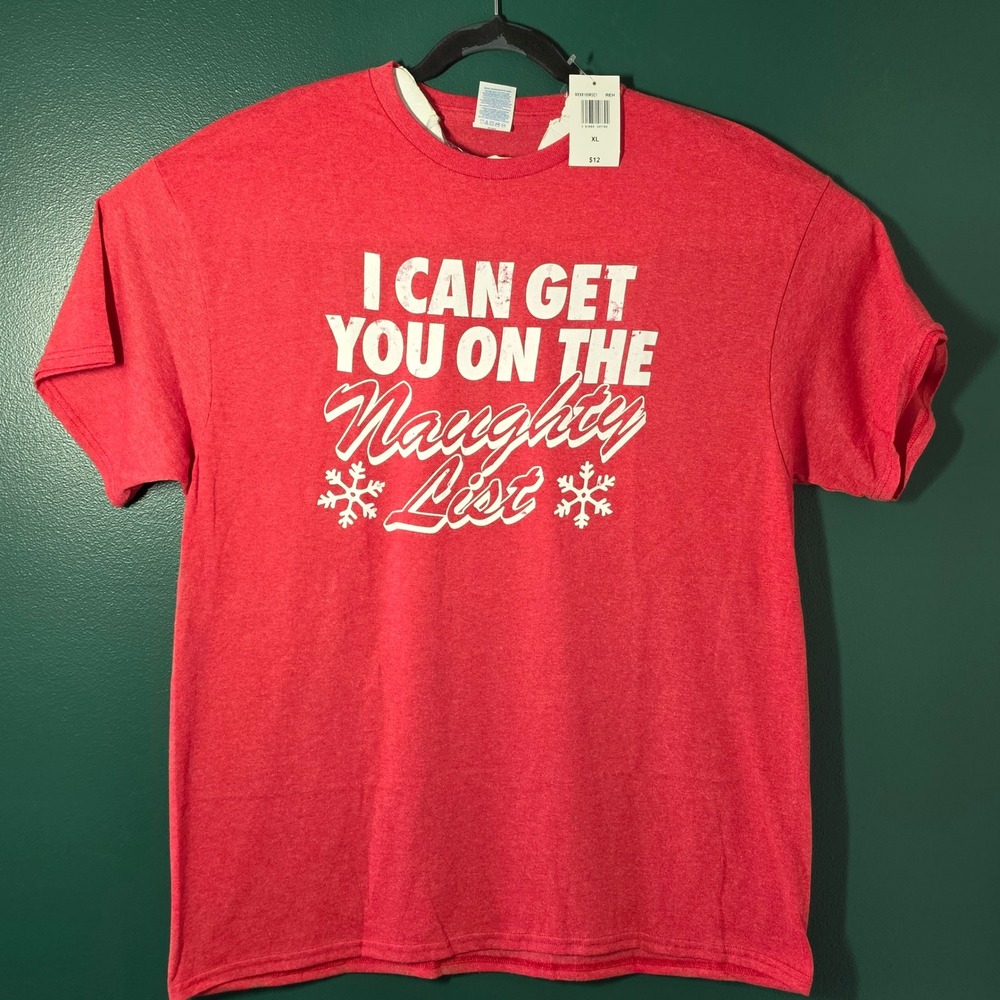 Delta Naughty List Christmas Graphic T-Shirt Mens XL Red Heather Short Sleeve